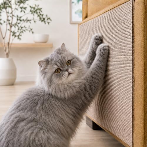 Image of Best Pet Supplies Catify Cat Scratcher, Fun Interactive Scratchers, Posts, Poles, Claw Safe, Furniture Saver Indoor Play Support Natural Cat Behaviors Heavy Duty - Beige Mat - L: 39 inch