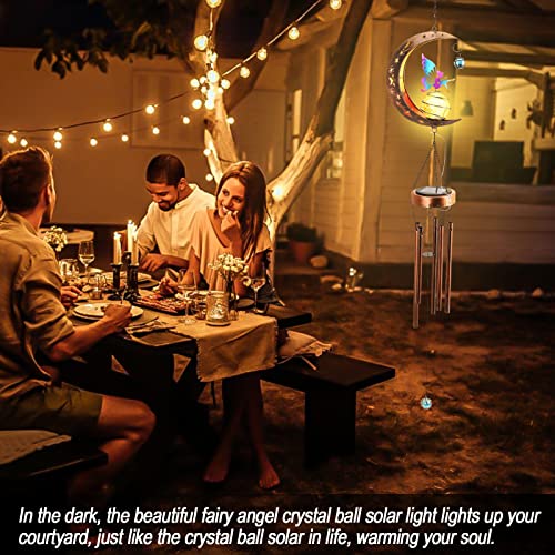 Hedaqi Solar Moon Wind Chimes For Outside With Crackle Glass Ball, Butterfly Fairy Garden Outdoor Unique Decor Waterproof Hanging Lights Patio Lawn Ornaments Gifts For Mom Women Grandma #TOP4