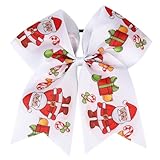 7' Large Christmas Cheer Bows Cheer Hair Bow Ties with Elastic Christmas Hair Bows Santa Claus Hair Scrunchies Ponytail Holder Handmade for Cheerleader Girls Softball Sports Hair Accessories
