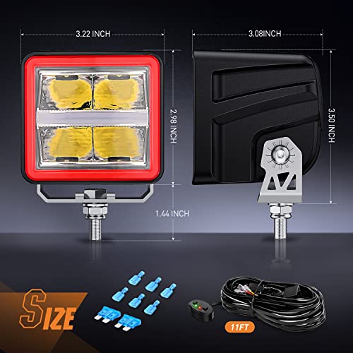 Image of Nilight 3 Inch Cube LED Pod Light Bar with DRL 20 W 2200LM 10 Super Spot Offroad Driving Lights w / 16AWG Wiring Harness Kit for Jeep Truck UTV 4x4 ATV
