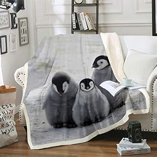 Homemissing Penguin Fleece Throw Blanket Cartoon Penguin Sherpa Blanket for Kids Boys Girls Funny Cute Polar Animal Plush Blanket Snowy Winter Decor Fuzzy Blanket for Sofa Bed,Baby 30x40 Inch