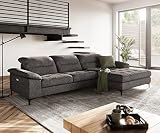 DELIFE Eckcouch Pacita Flachgewebe Anthrazit 310 x 180 cm Longchair rechts elektrische Relaxfunktion