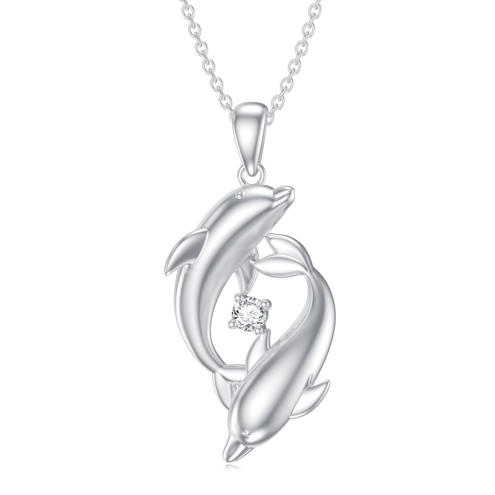 Diamant Delphin Kette für Damen 925 Sterling Silber 2 Delphin Anhänger Halskette mit Lab-Grown Diamant Schmuck Geschenke