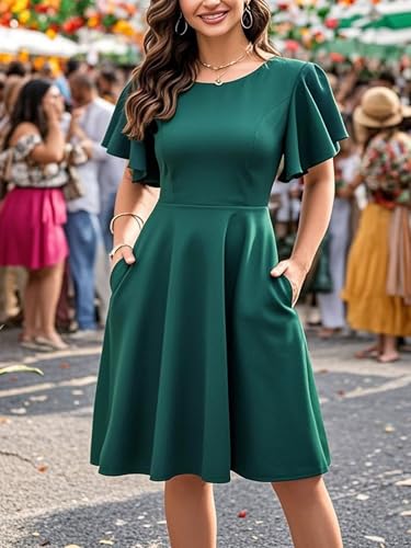 Image of oxiuly Wedding Church Vintage Cocktail Dresses with Pockets Summer Casual Floral Dress for Women Flare376