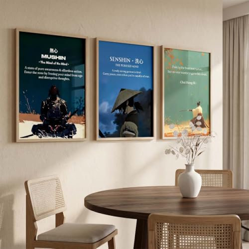 Image of kotart Japanese Samurai Motivational Art Framed Posters for Living Room Bedroom Gaming Room Studio | Aesthetic Japanese Theme Samurai Poster with Frames Wall Decor Set Of 3 (35x37 Inch)