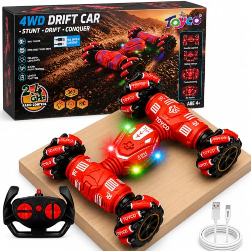 toyco® Remote Control Car Toy for Kids 4+ Years | Drift Rc Car 4x4 with 360° Stunt Rotation | Double Sided Driving, Omni Directional Wheels | USB Type