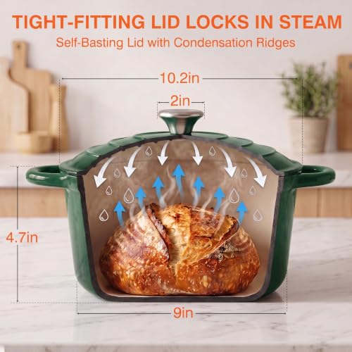 Image of Enameled Cast Iron Dutch Oven Pot with Lid 5.5QT, Sourdough Bread Baking Supplies with Banneton Bread Proofing Basket Set & Starter Jar, Unique Dutch Oven for Bread Baking (Gradient Green)