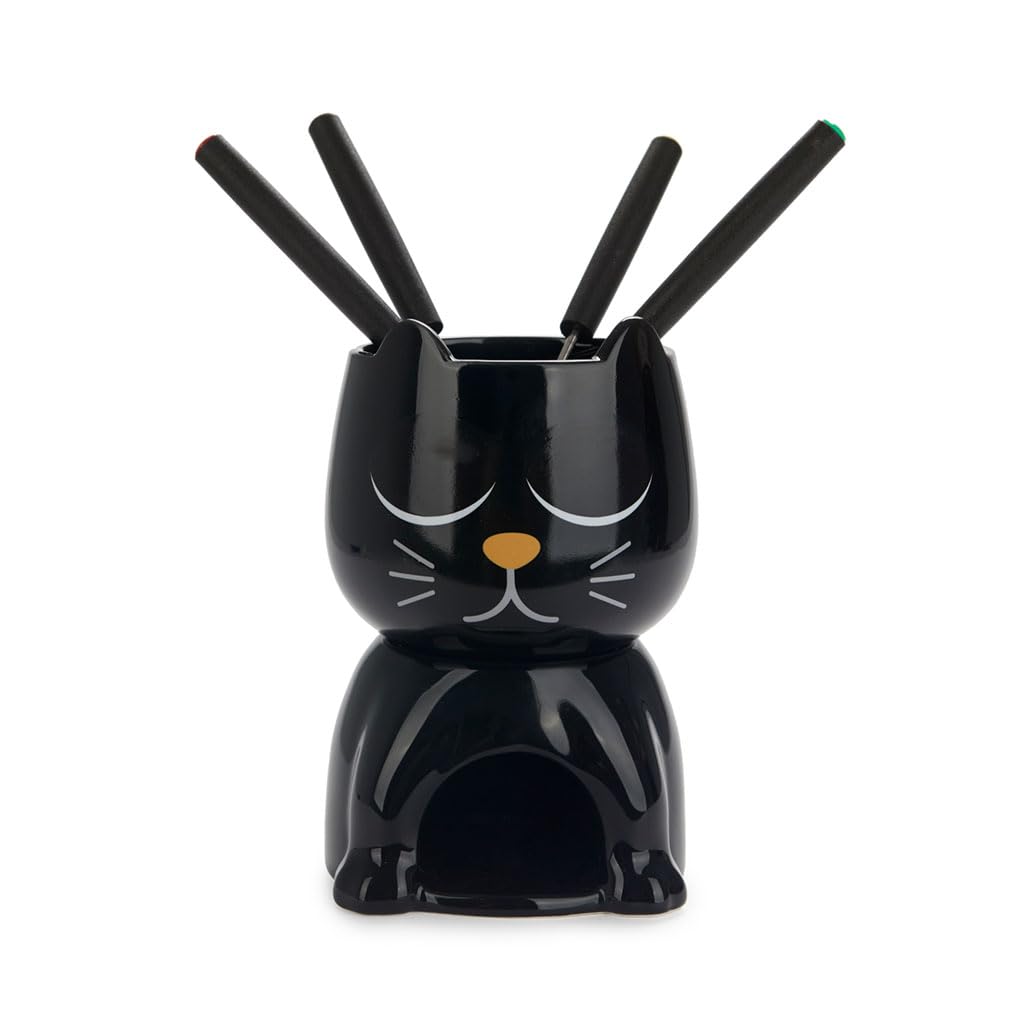 Balvi Fondue Wake Cat Color Negro Termosensible, el Gato Abre los Ojos Cuando se calienta Cerámica