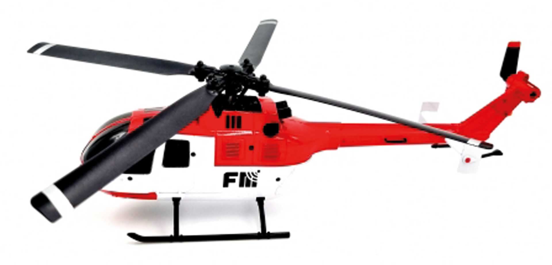 FM-Electrics BO-105 RC Helikopter C186 Rot-Weis Flybarless 6G 4-Kanal RTF 2,4GHz