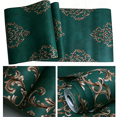 Ccsu 3D European Non-Woven Fabric Wall Covering For Bedroom Living Room Tv Background Wall Decor,Vintage Embossed Floral Wallpaper Green 1.73Ft32.8Ft(0.5310M) #TOP2