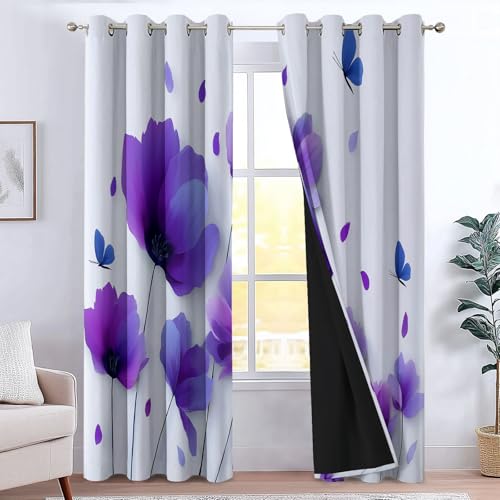 Rideaux occultants oeillets blanc violet 3D drapé isolant sonore - 4
