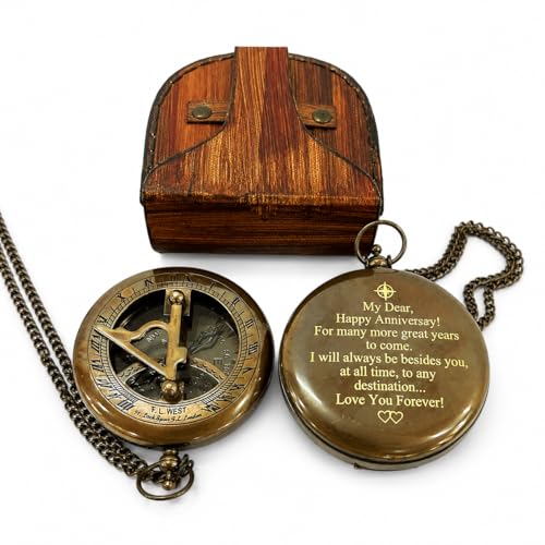 Brújula grabada de latón vintage con estuche de cuero portátil, tamaño 3 pulgadas miniatura 1