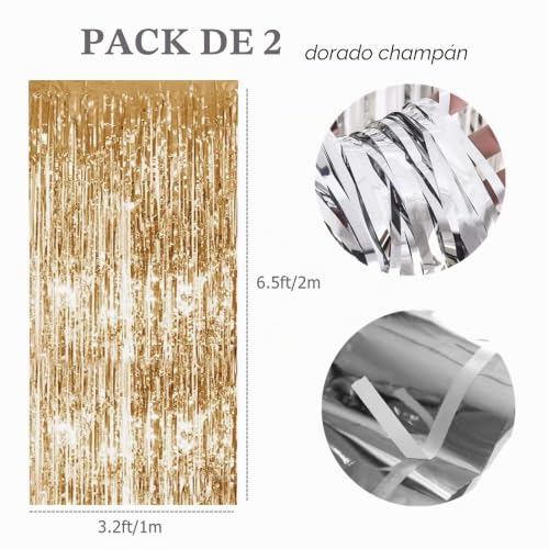Miniatura 2 de Aisszhao 2 Piezas Oro Champagne Cortinas De Oropel,1m X 2m Metálica Foil Fringe Cortinas Cortina Fiesta Para Fondo Decoración Pared Fiestas Cumpleaños Fiesta De Graduación Navidad Boda Decoración