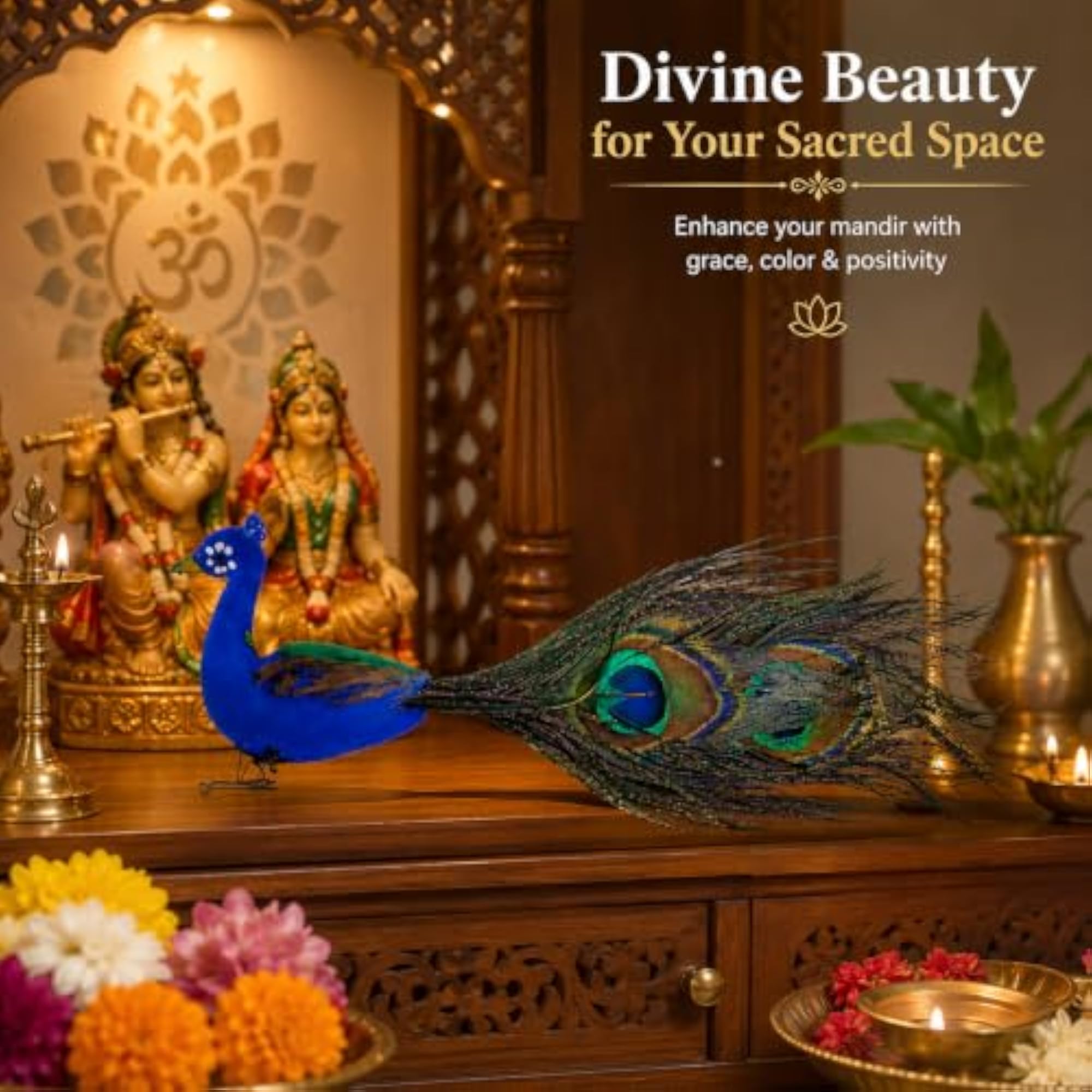 Artificial Peacock 2-Piece Set with 12 Artificial Natural Birds