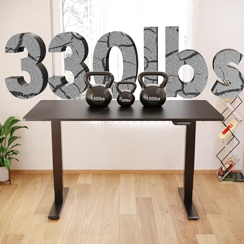 Image of FLEXISPOT E6 MAX Dual Motor 55x28 Inch 3-Stage Heavy Duty Standing Desk, 330lbs Weight Capacity, Height Adjustable Desk w /Cable Management & Wheels (Seamless Black Desktop + Black Frame)