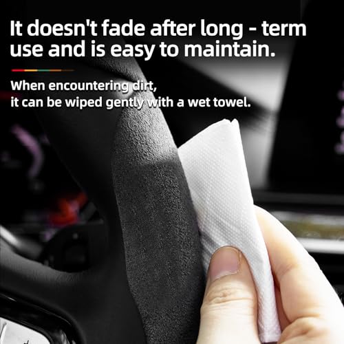 Hogisay Suede Thin Car Steering Wheel Cover, 2 Piece, Suitable for Round and D Shaped Steering Wheels, Black — view 5