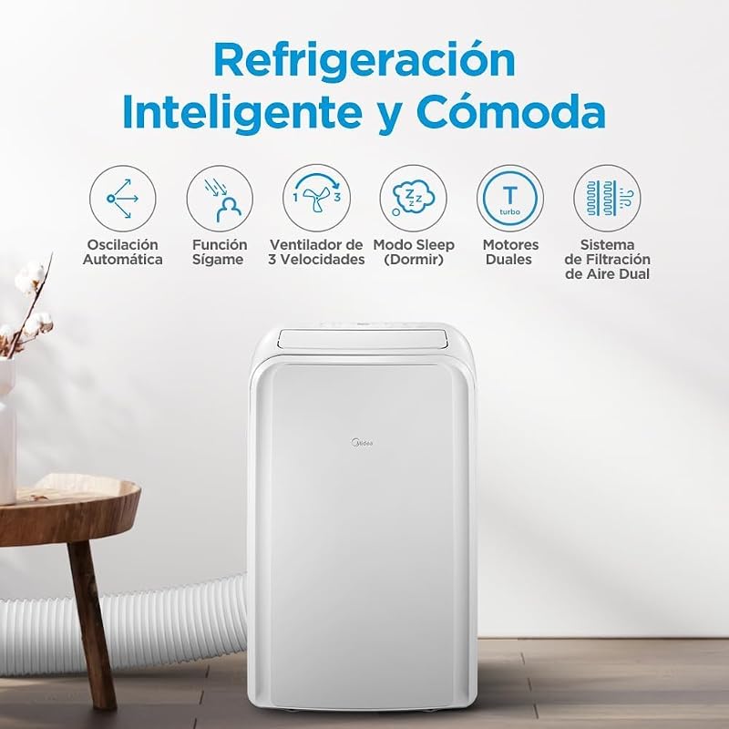 Aparat de aer condiționat portabil Midea Penguin 3 în 1, 12000 BTU, 3500 W, 4 moduri de funcționare, dezumidificator, ventilator, kit fereastră inclus, silențios, 43 m²