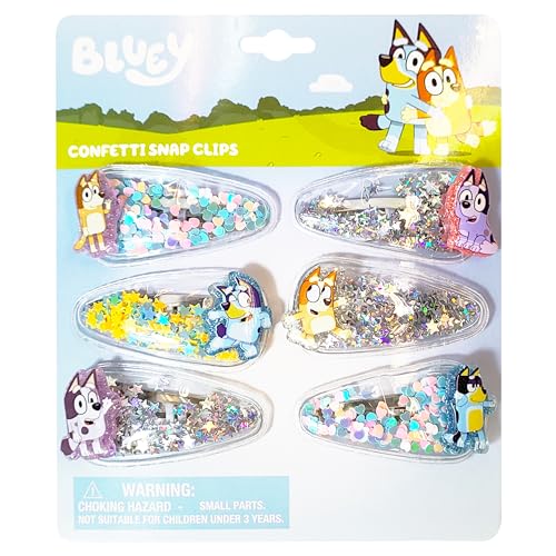 Image of LUV HER Bluey Hair Accessories For Girls, 6pc Cute Hair Clips with Favorite Bluey Character Charms, Magical Confetti Hair Clips, Ages 3+