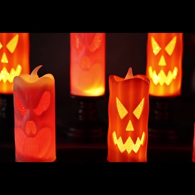 6 Bougies LED Halloween Orange - Sans Flamme, à Piles, Motifs Citrouille Et Fantôme - Décoration Intérieure/extérieure