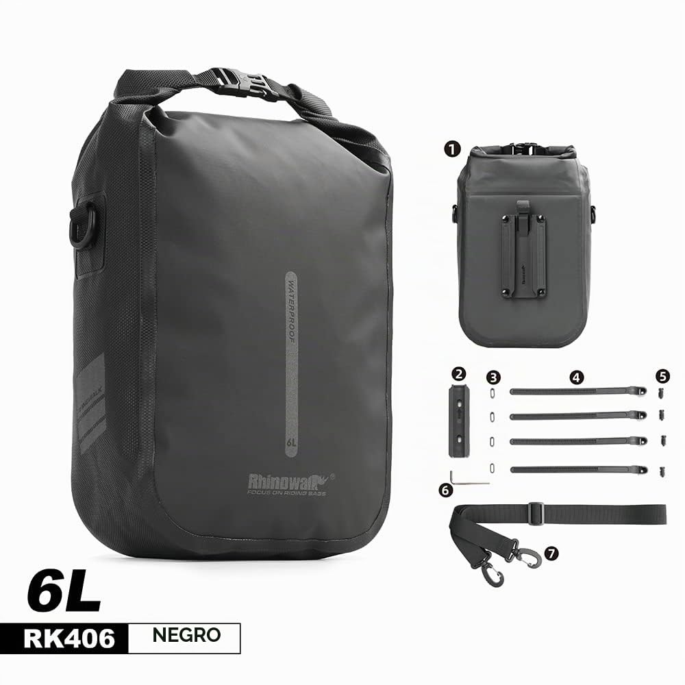 Rhinowalk Bolsa para Horquilla Delantera de Bicicleta, Impermeable, 4-6 L, Bolsa Seca de liberación rápida para Ciclismo, Turismo