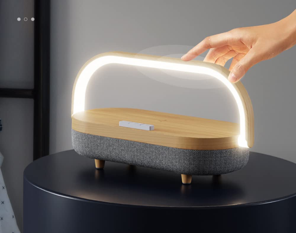 BERO LáMpara Multifuncional con Sensor De Carga InaláMbrica, LáMpara De Sobremesa para El Dormitorio, LáMpara De Cabecera con Audio Bluetooth para Cargar El TeléFono MóVil-001