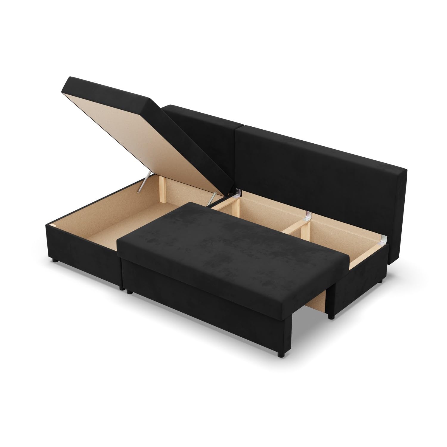 Mebligo Kemi - Ecksofa mit Schlaffunktion, Bettkastem, Komfort und Still, Schaum, schwarz + grau (Mikrofaza 15)