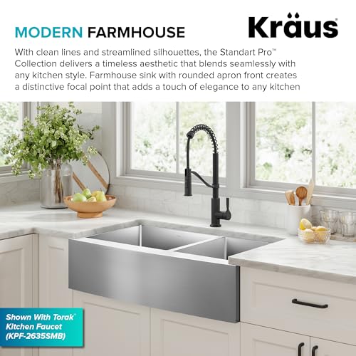 Kraus KHF203-36 Standart PRO Kitchen Stainless Steel Sink, 36 Inch Round Apron 60/40 Double Bowl - image 5