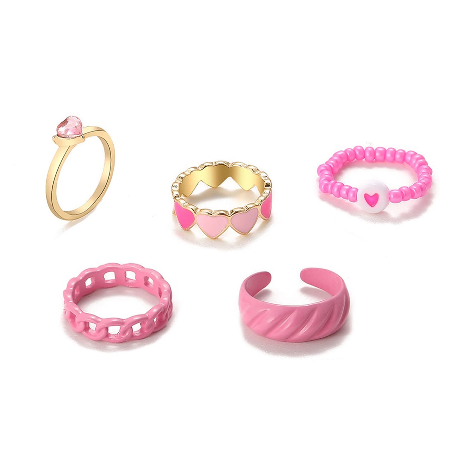 Jewels Galaxy Jewellery For Women Pink Gold Plated Hearts inspired Contemporary Stackable Rings Set of 5 (JG-PC-RNGD-968) (B0B3Y3BCVC) Amazon Price History, Amazon Price Tracker