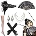 Produktbild MMTX 20er Jahre Kostüm Accessoires, 1920s Flapper Kostüm Zubehör Stirnband Halskette Handschuhe Zigarettenhalter Vintage Ohrringe Schwarze Netzsocken Halloween Kostüm Kleid Accessoires für Damen