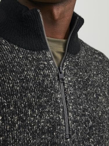 Meliert Strickjacke Mit Viertelreißverschluss Schwarz L – Ansicht 6