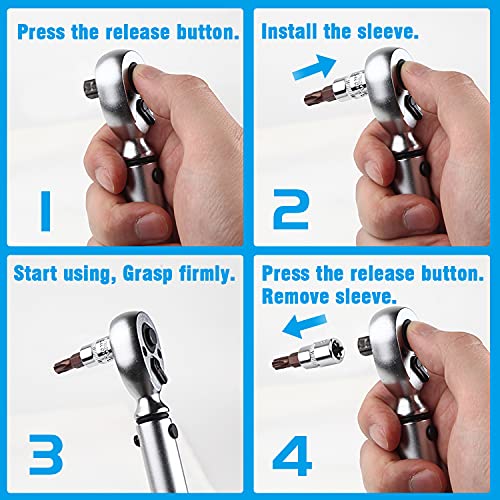 Deshan 1/4 Inch Drive Click Torque Wrench Set,Dual-Direction Adjustable 72-Tooth Torque Wrench With Buckle, With 3/8”Adapterwith Sockets (Black) #TOP2