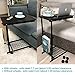 micoe C Shape Side Table Adjustable End Table with Side Basket and Bottom Mesh Storage Design Four Swivel Wheels with Brakes, Metal Frame MDF Wooden Board,