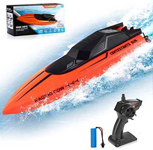 RC Boat for Kids Adults Remote Control Boat for Boys 4-7, 8-12, 15+KMH/2.4GHz High Speed Boat for Pools and Lakes, Rechargeable Boat Batteries, Water Play Toys Birthday Gift for Boys Girls - Orange