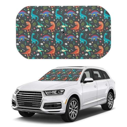 車用サンシェード かわいい 恐竜柄 アニメ 折りたたみ式 傘型 遮光 遮熱 取付簡単 収納便利