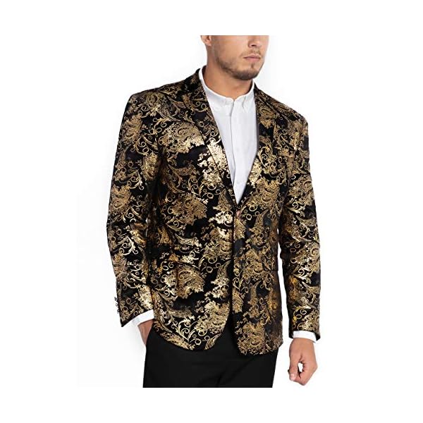WULFUL Men's Luxury Casual Dress Floral Suit Notched Lapel Slim Fit Stylish Blazer Jacket Party Coats…, Gold, Large - Image 7