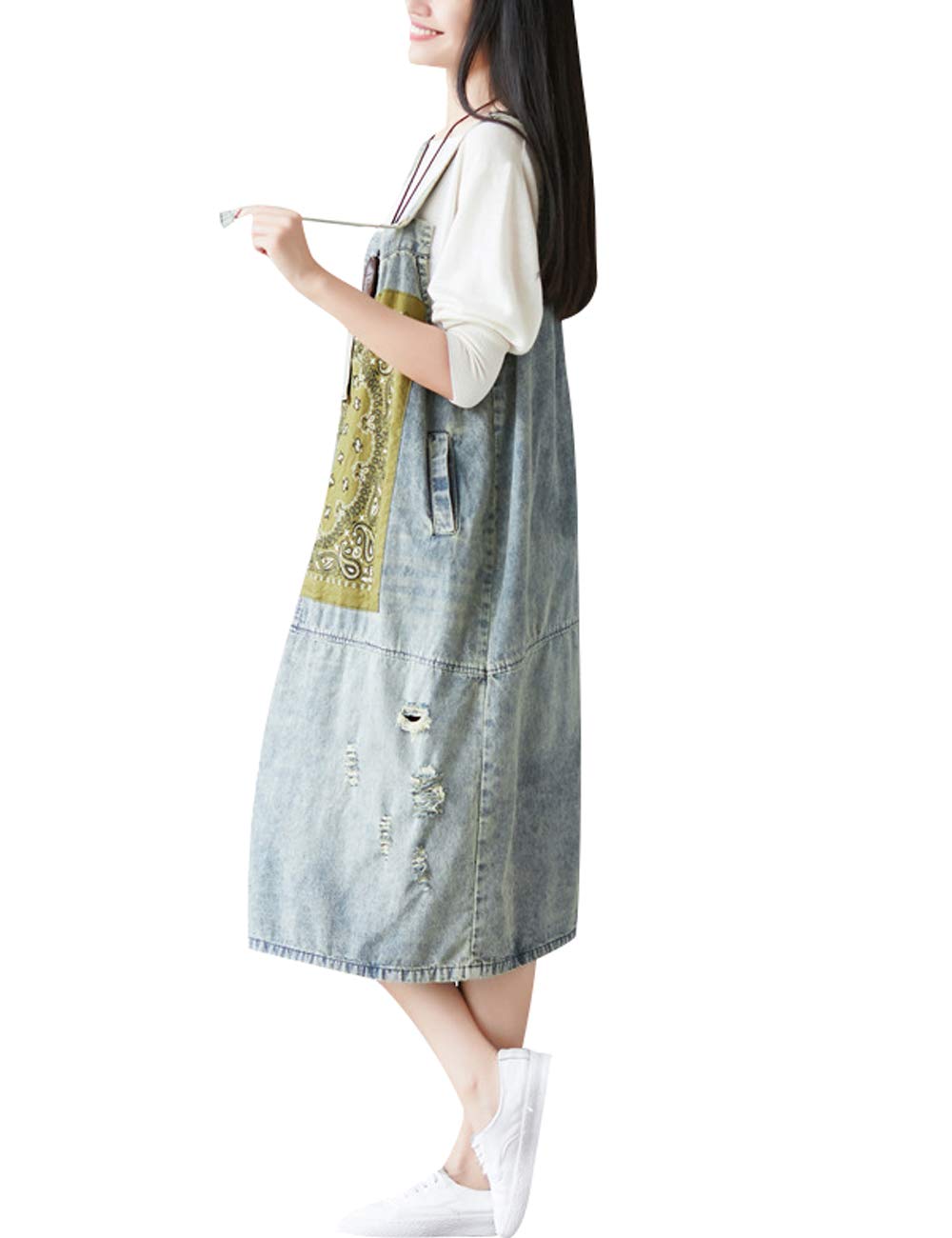 Femmes Sangle réglable Denim Jupes Jarretelles Robe sans Manches