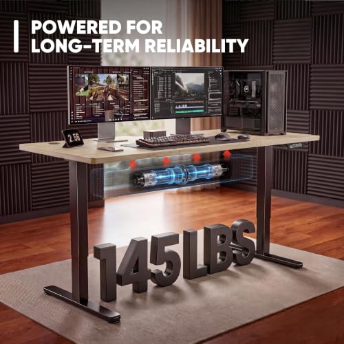 Image of Furmax Electric Height Adjustable Standing Desk Large 48 x 24 Inches Sit Stand up Desk Home Office Computer Desk Memory Preset with T-Shaped Metal Bracket, Maple