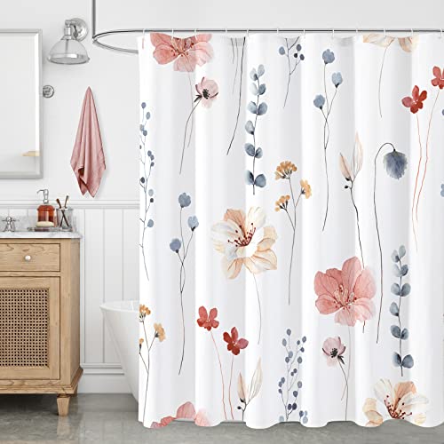 Gibelle Coral Beige Watercolor Floral Fabric Shower Curtain, 108x72