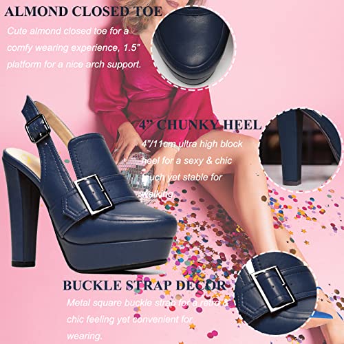 Image of SHODENSE Women Vintage Platform Chunky High Heels Pumps Shoes Round Closed Toe Platform Loafers Ankle Strap Block Heel Slingback Summer Sandals Backless Buckle Loafer Ladies Chic Sexy Party 4-11 M US