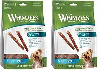 WHIMZEES by Wellness Veggie-Wurst, natürliche, getreidefreie Zahnpflegesnacks, Kaustangen für kleine Hunde, 28 Stück, Größe S (Packung mit 2) product image