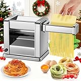 FOHERE Macchina per la Pasta Elettrica Acciaio Inossidabile, Con 2 Lame (1.5 mm/6.6 mm) e 7 Spessori Regolabili 0.5-3mm, Acciaio Inox per Tagliatelle Fresca Fatta in Casa, Fettuccine, Argento