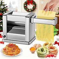FOHERE Macchina per la Pasta Elettrica Acciaio Inossidabile, Con 2 Lame (1.5 mm/6.6 mm) e 7 Spessori Regolabili 0.5-3mm, Acciaio Inox per Tagliatelle Fresca Fatta in Casa, Fettuccine, Argento