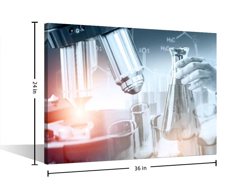 Image of 1 Panels Research and Development Concept Wall Art Medical Laboratory Instruments Microscopes Wall Pictures Giclee Wooden Framed Gallery-Wrapped Ready to Hang (24 inch Wx36 H)