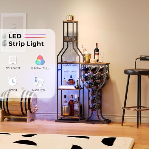 Liquor Cabinet for Home Bar, 5-Tier Wine Rack Freestanding Floor with Wine Glass Holder, Mini Bar Stand with 11 Wine Bottles, Bar Table with Storage for Living Room, Kitchen - Image 4