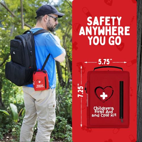 Portable First Aid Kit for Kids with CPR Shield - Ideal for Home, Car, School, Camping, and as a Travel First aid kit. Latex-Free Bandages – Children First Aid Guide by The Life Safety Pro