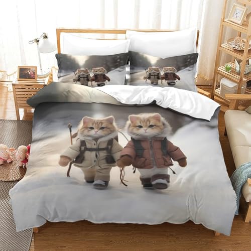 Housse de couette chat fermeture éclair parure lit microfibre douce - 3