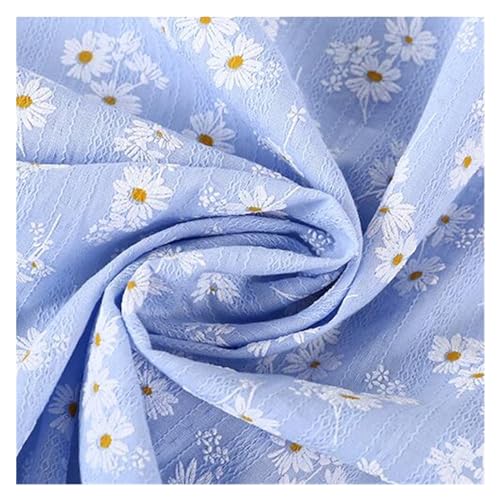 Tissu de coton brodé bleu jacquard marguerite de 145cm x 3 yards pour couture robe
