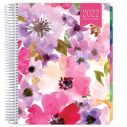 Deluxe Planner: 14 Months (Nov 2021 Through Dec 2022) 8.5"x11" Includes Page Tabs, Bookmark, Planning Stickers, Pocket Folder Daily Weekly Monthly Planner Yearly Agenda (Spring Floral)