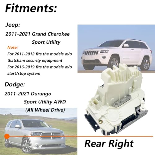 Image of Door Lock Actuator Compatible with 2011-2021 Durango, Grand Cherokee WK2 Rear Passenger Right Side