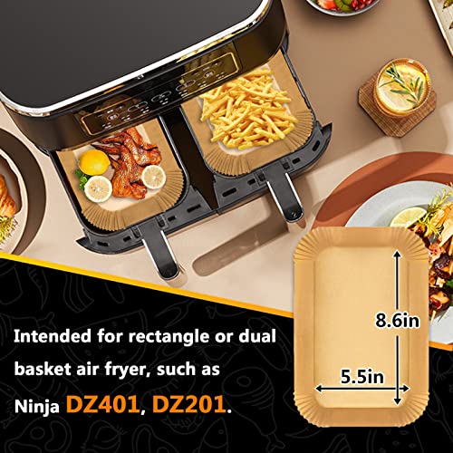Air Fryer Disposable Paper Liner Rectangle 120 Pcs 8.6X 5.5'' For Ninja Dual Air Fryer With 2 Baskets 8 Qt And Above, Air Fryer Parchment Liners Rectangular Non-Stick, Fit Ninja Dz201 Dz401 Ig651 #TOP3
